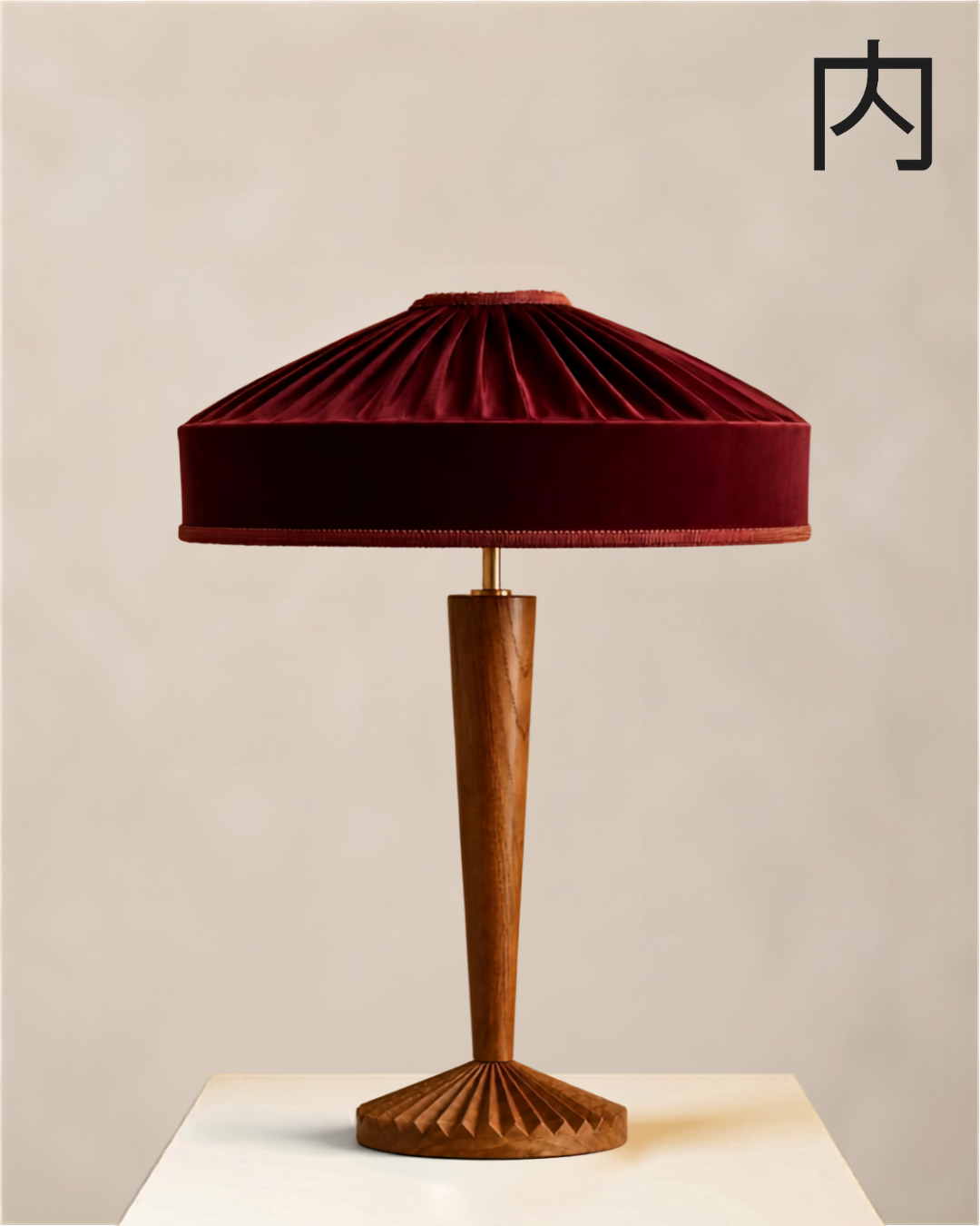 Ruby lampshade - wide pleated velvet lampshade in deep ruby red with a brass neck detail