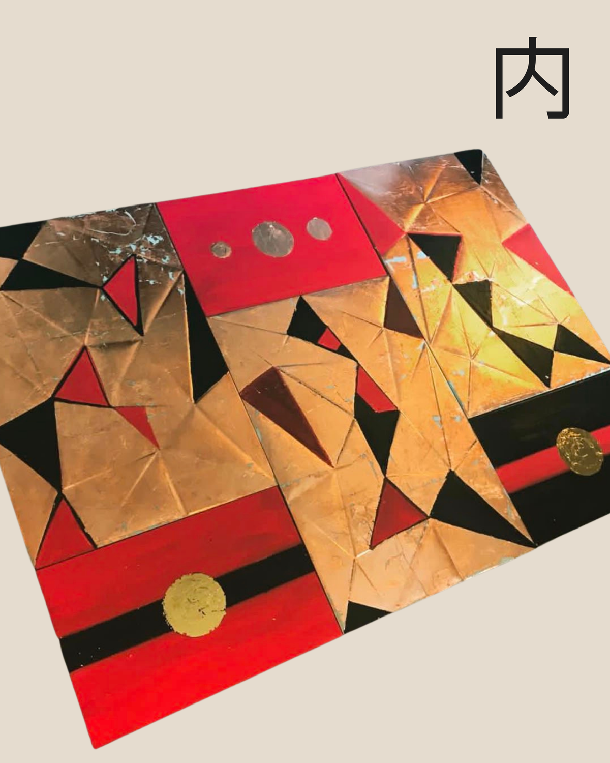 Gold & Red Mosaic original artwork - Designed as a bold statement piece, this creation blends architectural origami-inspired